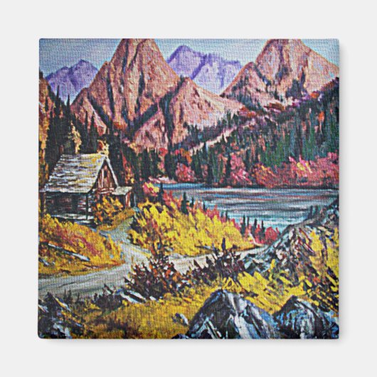 Kabine am See Ölgemälde Magnet (Vorne)