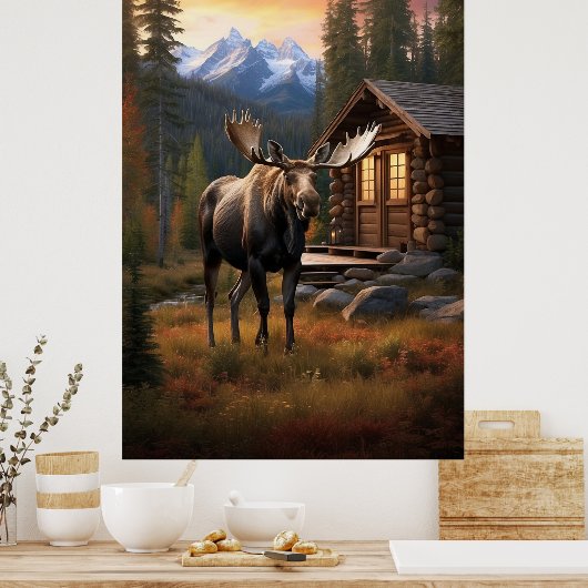 *~* Kabine AP49 MOOSE Stream Nature Forest Poster (Küche)