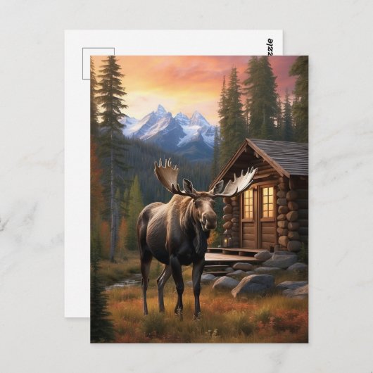 *~* Kabine AP49 MOOSE Stream Nature Forest Postkarte (Vorne/Hinten)