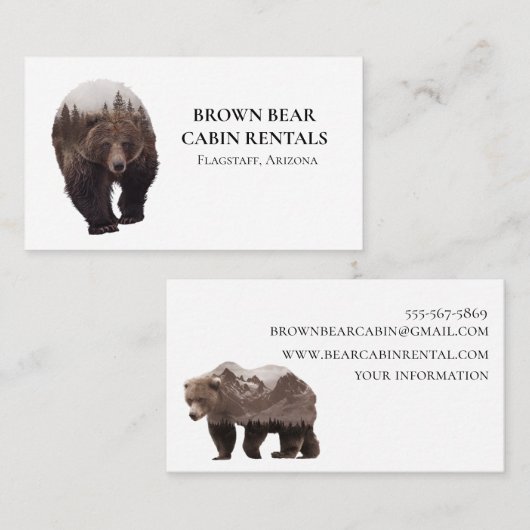 Kabine Berg Zuhause Urlaub Miete Bären Visitenkarte (Vorne/Hinten)