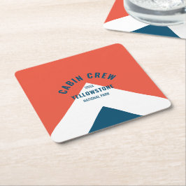 Kabine Crew Peronalized Zielort Retro Red Navy Rechteckiger Pappuntersetzer