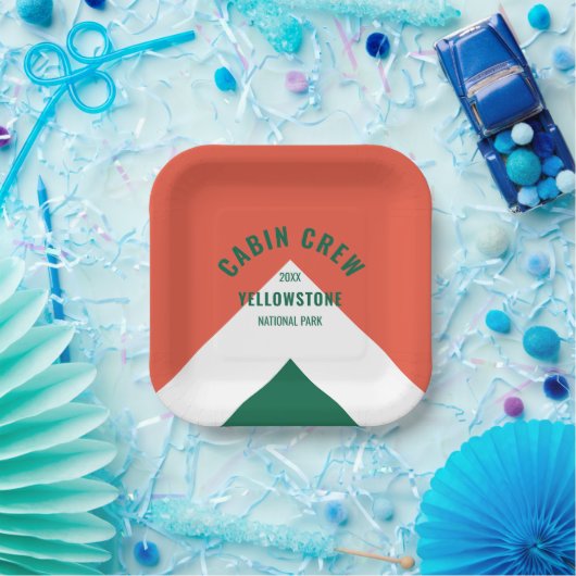 Kabine Crew Peronalized Zielort Retro Rot Grün Pappteller (Party)