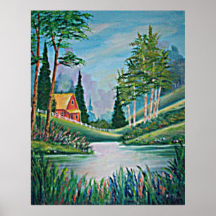 Kabine durch Stream Oil Painting Poster