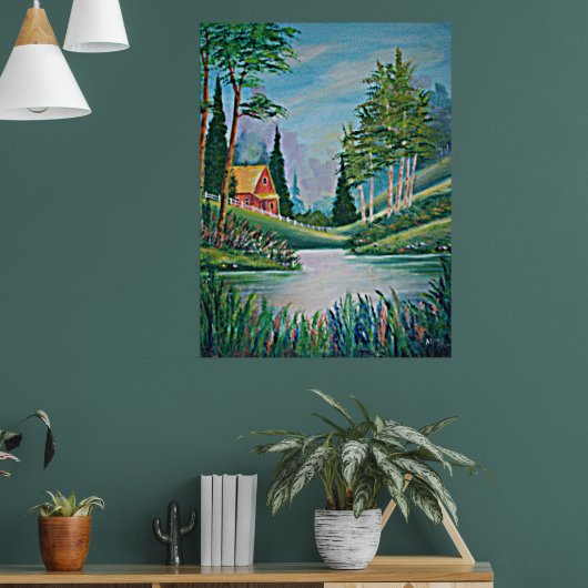 Kabine durch Stream Oil Painting Poster (Wohnzimmer 1)