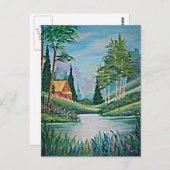 Kabine durch Stream Oil Painting Postkarte (Vorne/Hinten)