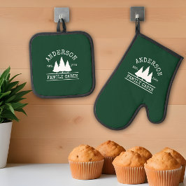 Kabine Familienname Forest Green Ofenhandschuh & Topflappen-Set