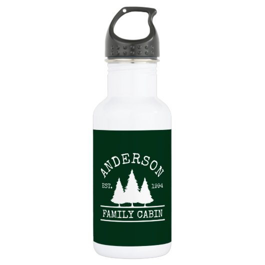 Kabine Familienname Forest Green White Edelstahlflasche (Vorderseite)