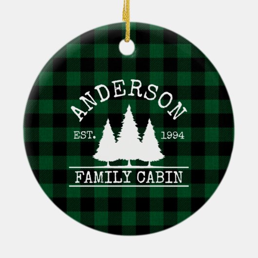 Kabine Familienname Green Buffalo Kariert Keramik Ornament (Hinten)