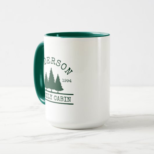Kabine Familienname Pine Trees Green Tasse (Vorderseite Links)