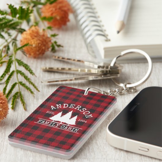 Kabine Familienname Red Buffalo Kariert Acryl Schlüsselanhänger (Vorderseite rechts)