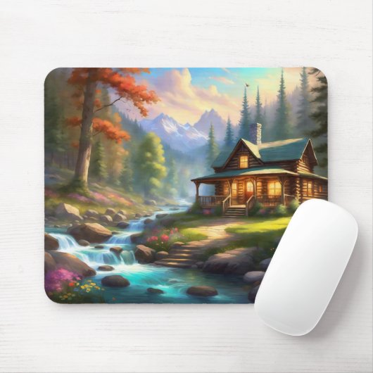 Kabine im Wald-Gebirgsbach Mousepad (Mit Mouse)