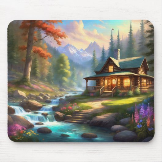 Kabine im Wald-Gebirgsbach Mousepad (Vorne)