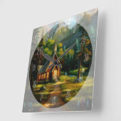 Kabine im Wald Quadratische Wanduhr (Winkel)