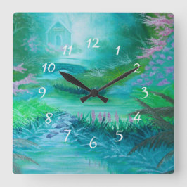 Kabine im Wald Quadratische Wanduhr