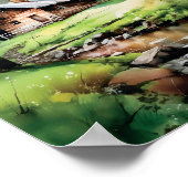 Kabine im Wald Springtime Wasserfarbe Poster (Ecke)