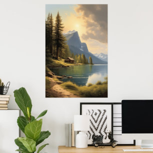 Kabine mit Blick auf einen See in der Nähe der Ber Poster