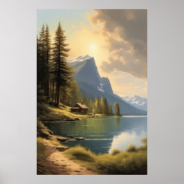 Kabine mit Blick auf einen See in der Nähe der Ber Poster
