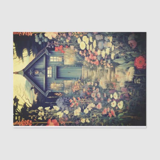 Kabine mit Hübscher Wildblume Trasse Illustration Seidenpapier (Vorderseite)