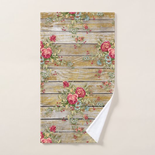 Kabine Rote Rose Blume Blumenkohl Shabby Chic Hand Badhandtuch Set (Handtuch)
