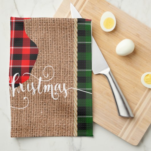 Kabinen-Art - ein karierter Rotwild-Kopf auf Geschirrtuch (Viertel Falte)