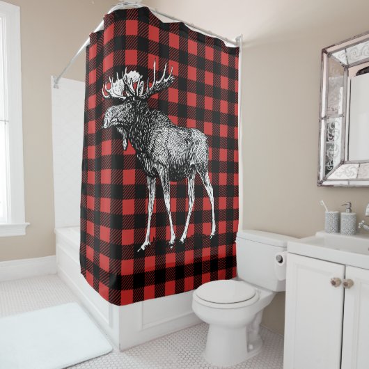 Kabinen-rustikale Elche u. Büffel kariert Duschvorhang (Beispiel)