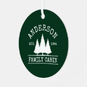 Kabinenfamilie Name Rustikaler Wald Grün Ornament Aus Metall (Vorderseite links)