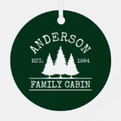 Kabinenfamilie Name Rustikaler Wald Grün Ornament Aus Metall (Rückseite)