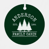 Kabinenfamilie Name Rustikaler Wald Grün Ornament Aus Metall (Vorderseite)