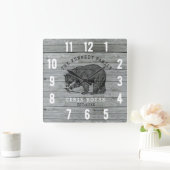 Kabinenhaus Familienname Black Bar Gray Wood Quadratische Wanduhr (Zuhause)