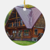 Kabinenname Red Buffalo Kariertes Foto Keepake Keramik Ornament (Hinten)