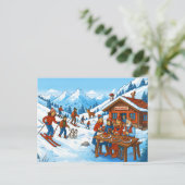 Kabinenzauber mit Skifahren Feiertagspostkarte (Stehend Vorderseite)