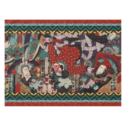 Kabuki Samurai-Krieger Woodblock Tischdecke (Vorderseite (Horizontal))