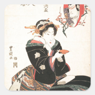 Kabuki-Schauspieler gespiegelt in einer Sake-Tasse Quadratischer Aufkleber
