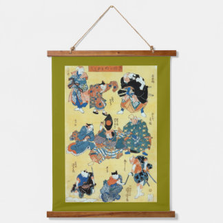 Kabuki-Schauspieler-Katzen, Kuniyoshi, Ukiyoe Wandteppich Mit Holzrahmen