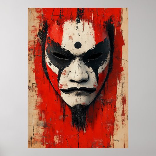 Kabuki Warrior Mask - Asiatische Tradition Poster (Vorne)