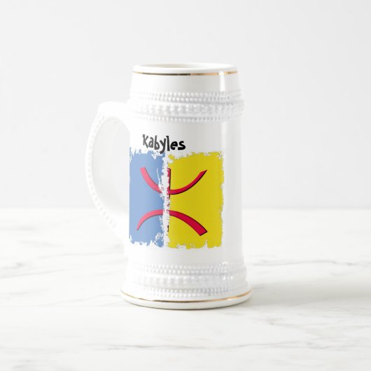 Kabylia Flagge schmutziger 3 Kasten Stein Bierglas (Vorderseite Links)