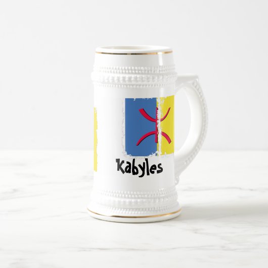 Kabylia Flagge schmutziger 3 Kasten Stein Bierglas (VorderseiteRechts)