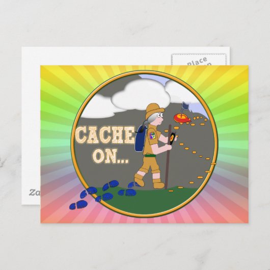KACHE AN! GEOCACHING GRANNY GRAY HAIR POSTKARTE (Vorne/Hinten)