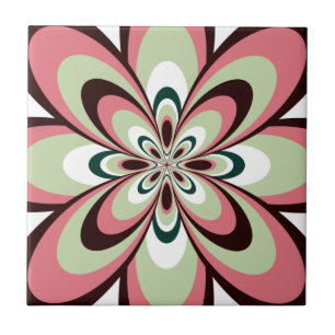 Kachel, Abstrakte Blume 4, Rosa, Braun, Hellgrün Fliese