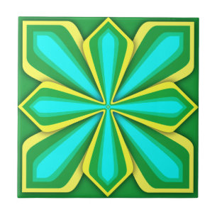 Kachel, Abstrakte Blume, Grün Gelb Cyan Fliese