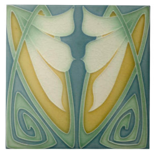 Kachel - Art Nouveau blauer Hintergrund Elfenbeinb