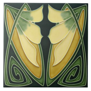 Kachel - Art Nouveau grüner Hintergrund Elfenbein