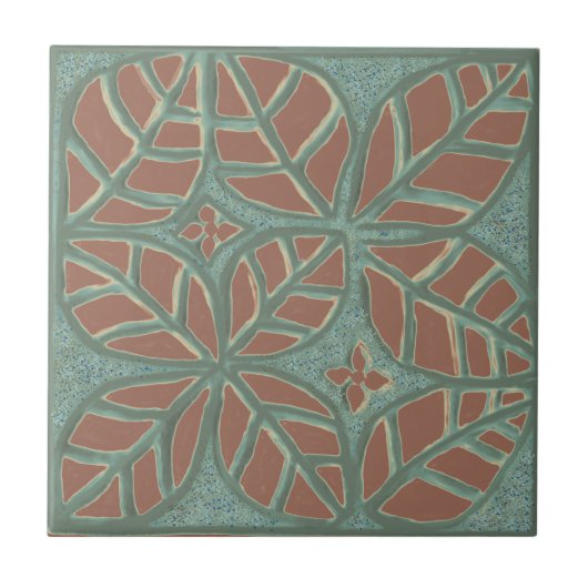 Kachel, grünes und rostfarbenes Blatt Fliese (Vorderseite)