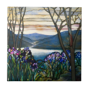 Kachelbäume, farbenfrohe Berglandschaft Fliese