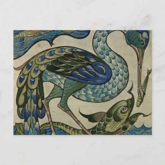 Kacheldesign von Heron und Fisch, von Walter Crane Postkarte (Vorderseite)