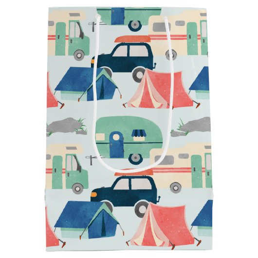 Kachelmuster aus coolem Camping Party Mittlere Geschenktüte (Rückseite)