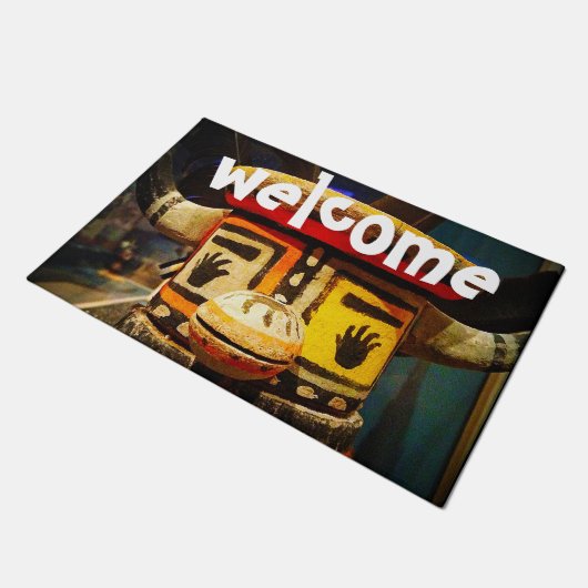 Kachina Doll Niedlich Face Foto Begrüßung Typograf Fußmatte (Schrägansicht)