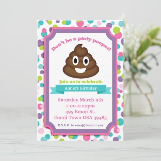 Kack Emoji Girl Birthday Einladung (Stehend Vorderseite)