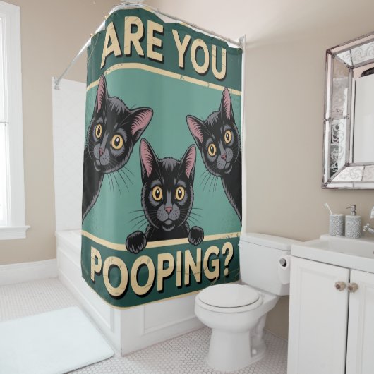 "Kacke du?" Funny Black Cats Duschvorhang (Beispiel)