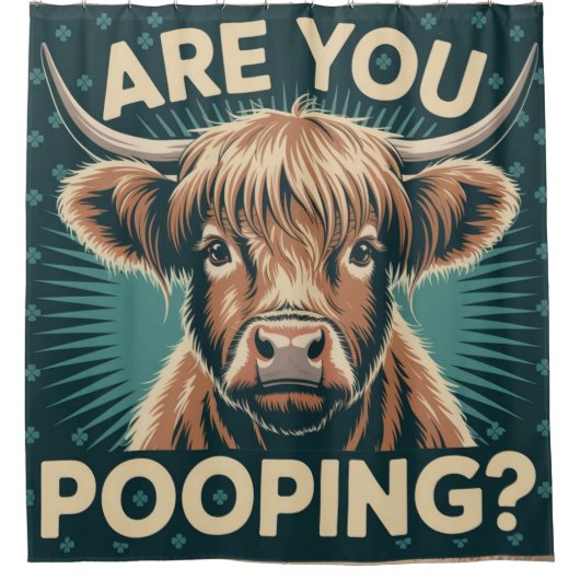 Kacke du? Funny Highland Cow Duschvorhang (Vorderseite)